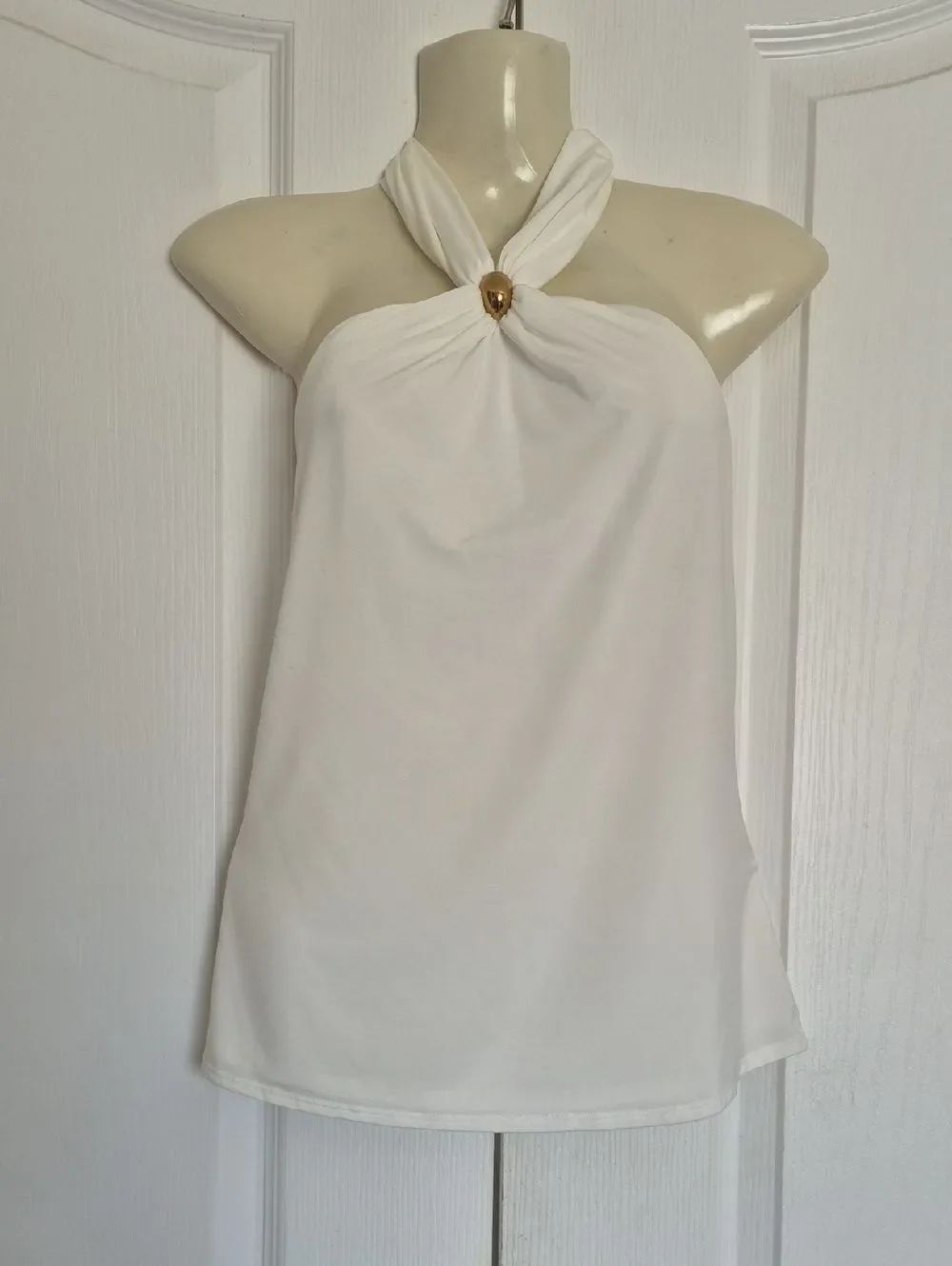 Marciano White Halter Camisole with Gold Detail